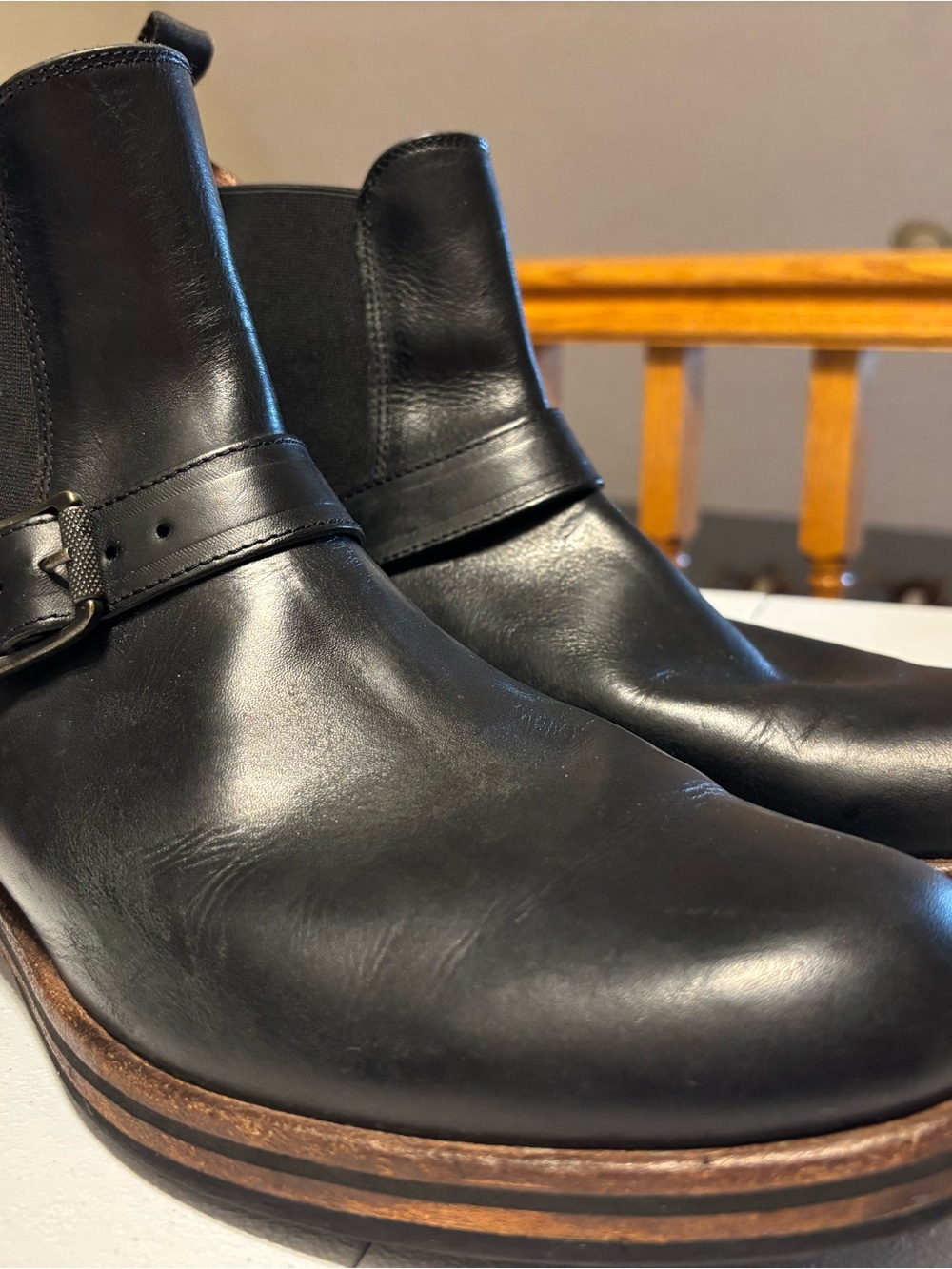 Frye Men's Black Leather Chukka Boots with Strap Accent